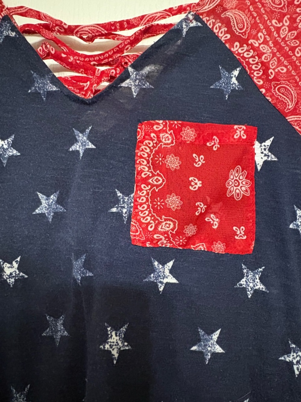 Signature Studio Navy Star Print Tank Top with Red Bandana Trim - Picture 2 of 6